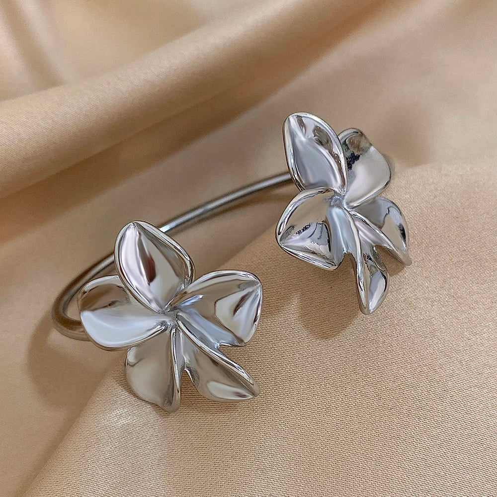 Large Flower ID Bracelet with 5 Petals silver