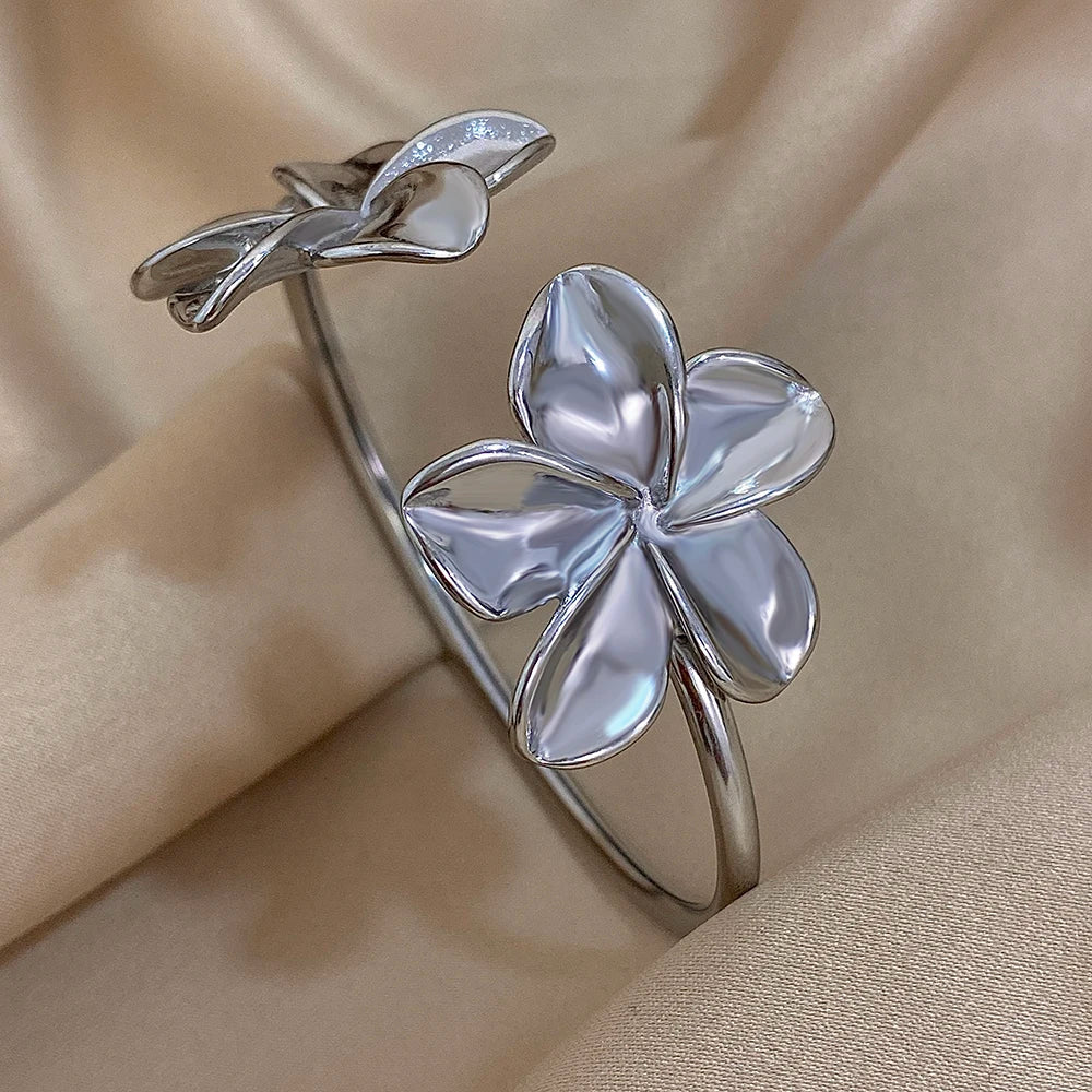 Large Flower ID Bracelet with 5 Petals silver