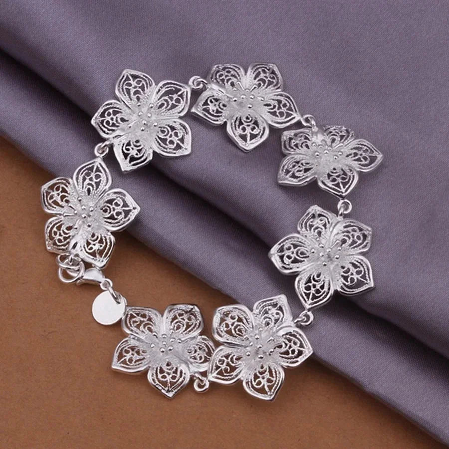 Silver Large Flower ID Bracelet