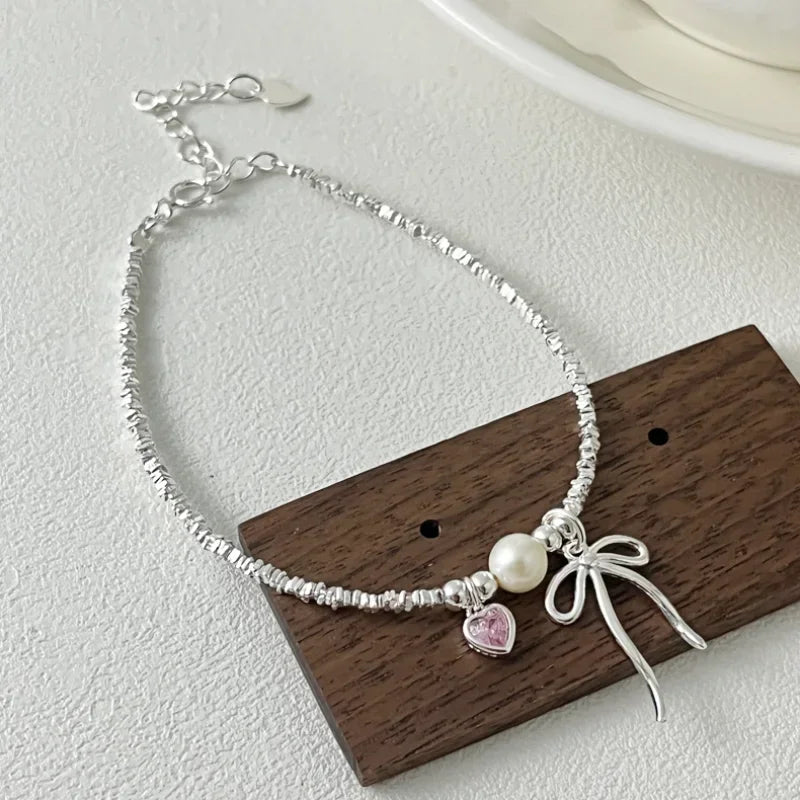 Butterfly Knot and Pearl ID Bracelet