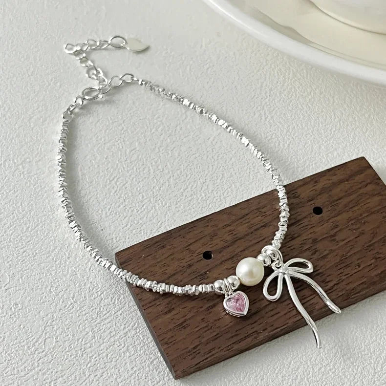 Butterfly Knot and Pearl ID Bracelet