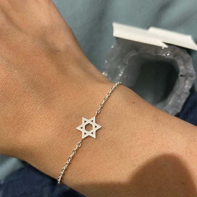 Hexagram Bracelet Star of David Judaism Silver Chain Bracelet