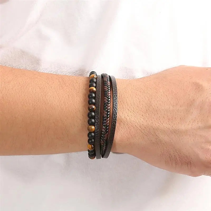 Men's Gourmet Tiger Eye Leather Bracelet