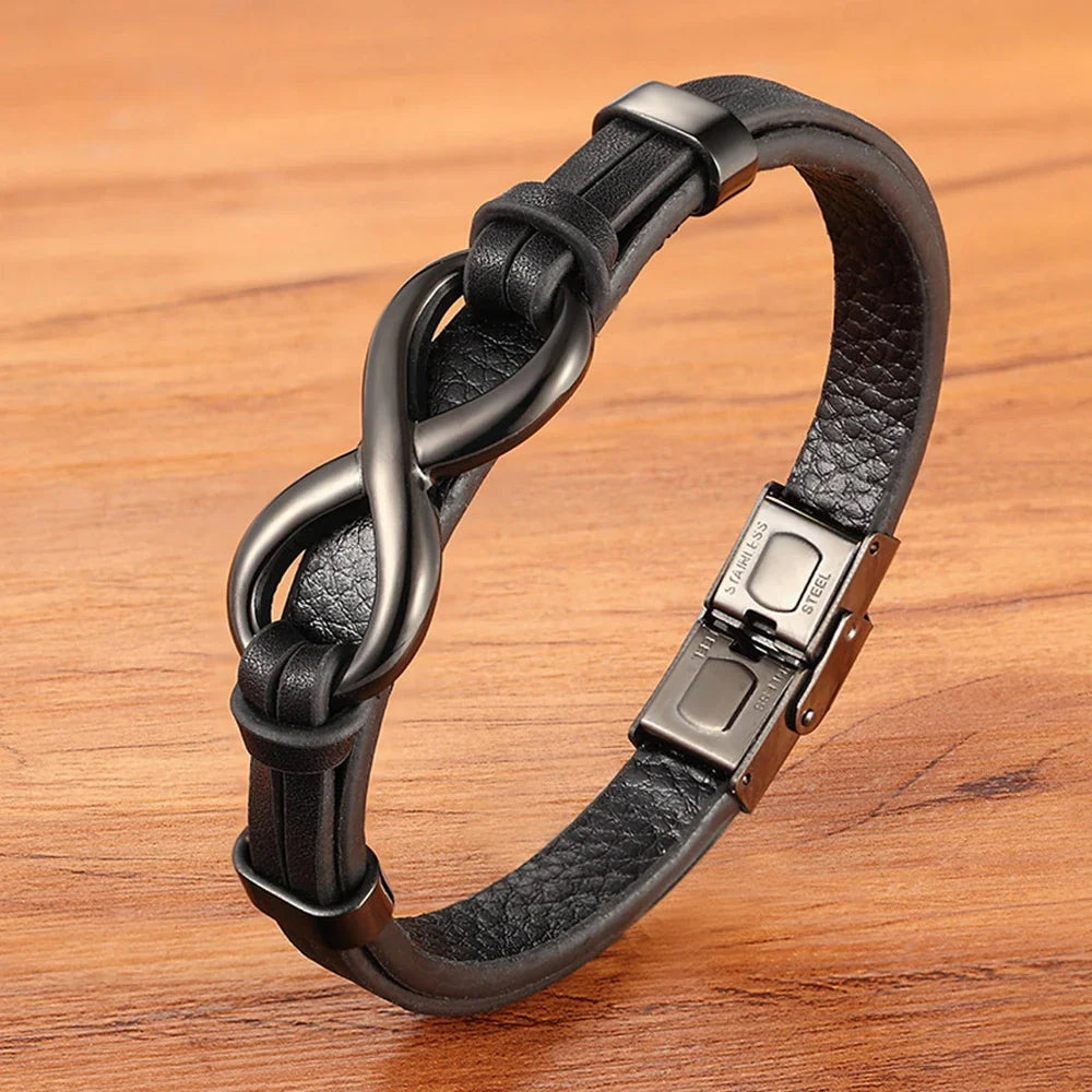 Black Leather Infinity Bracelet