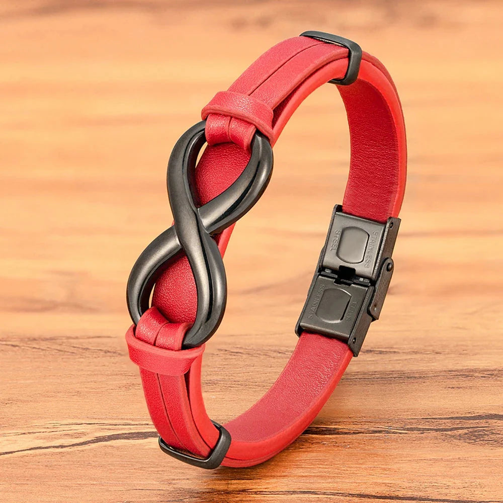 Red Leather Infinity Bracelet