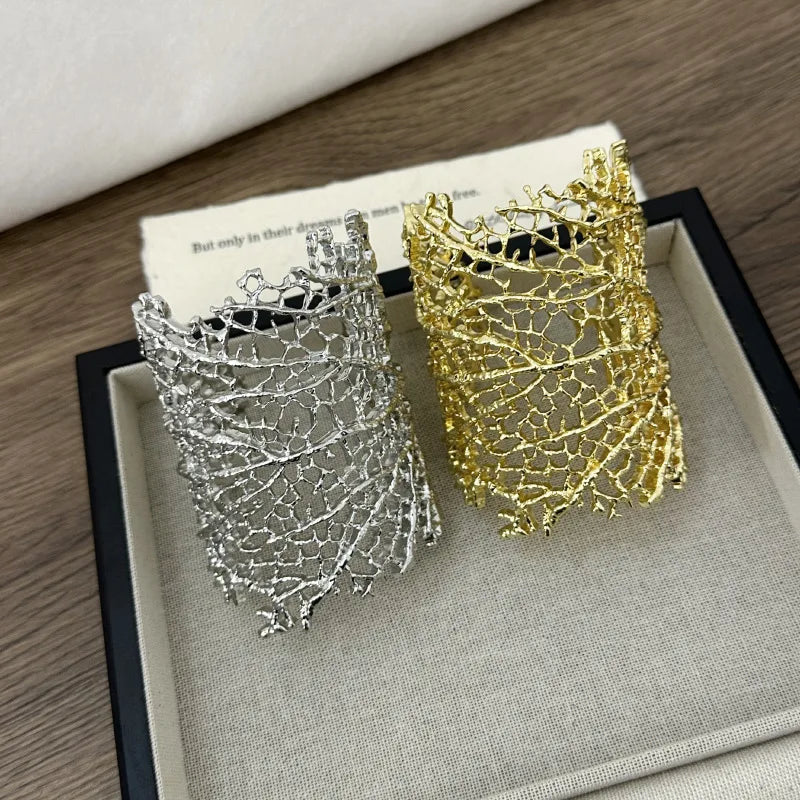 Wide Coral Bracelet for Women silver