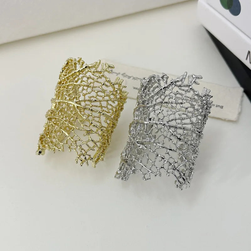 Wide Coral Bracelet for Women gold