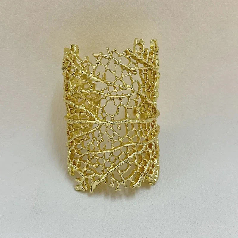 Wide Coral Bracelet for Women gold