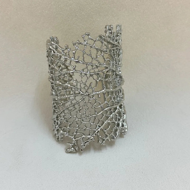 Wide Coral Bracelet for Women silver