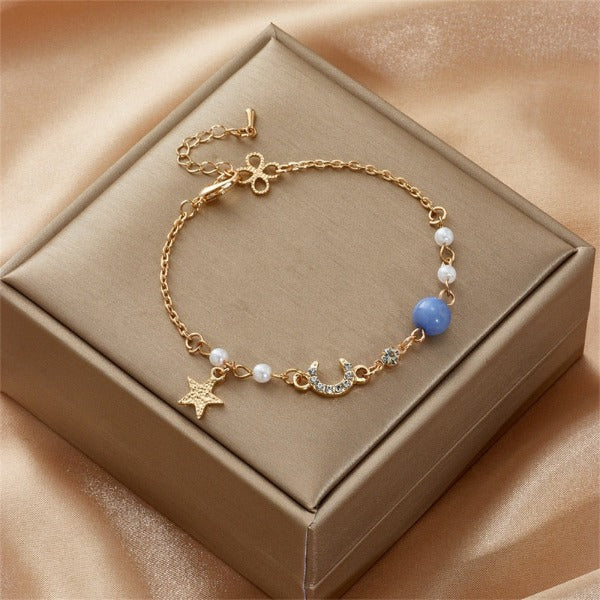 Moon and Star Bracelet Women Blue Stars Chain Bracelet