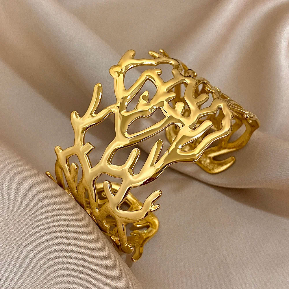 Gold coral cuff bracelet for women gold