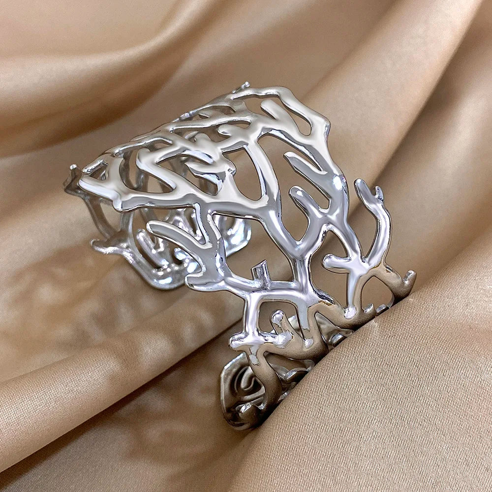 Gold coral cuff bracelet for women silver