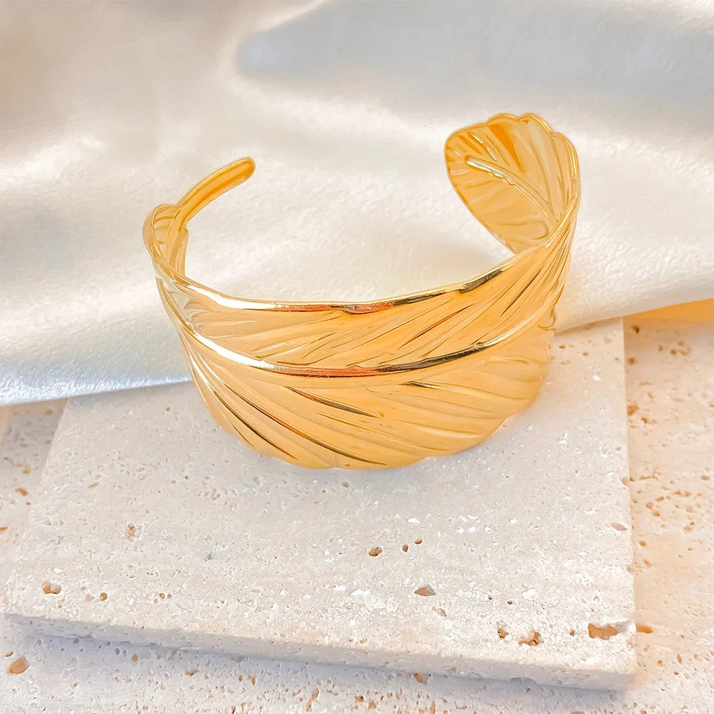 Gold-Plated Feather Cuff Bracelet