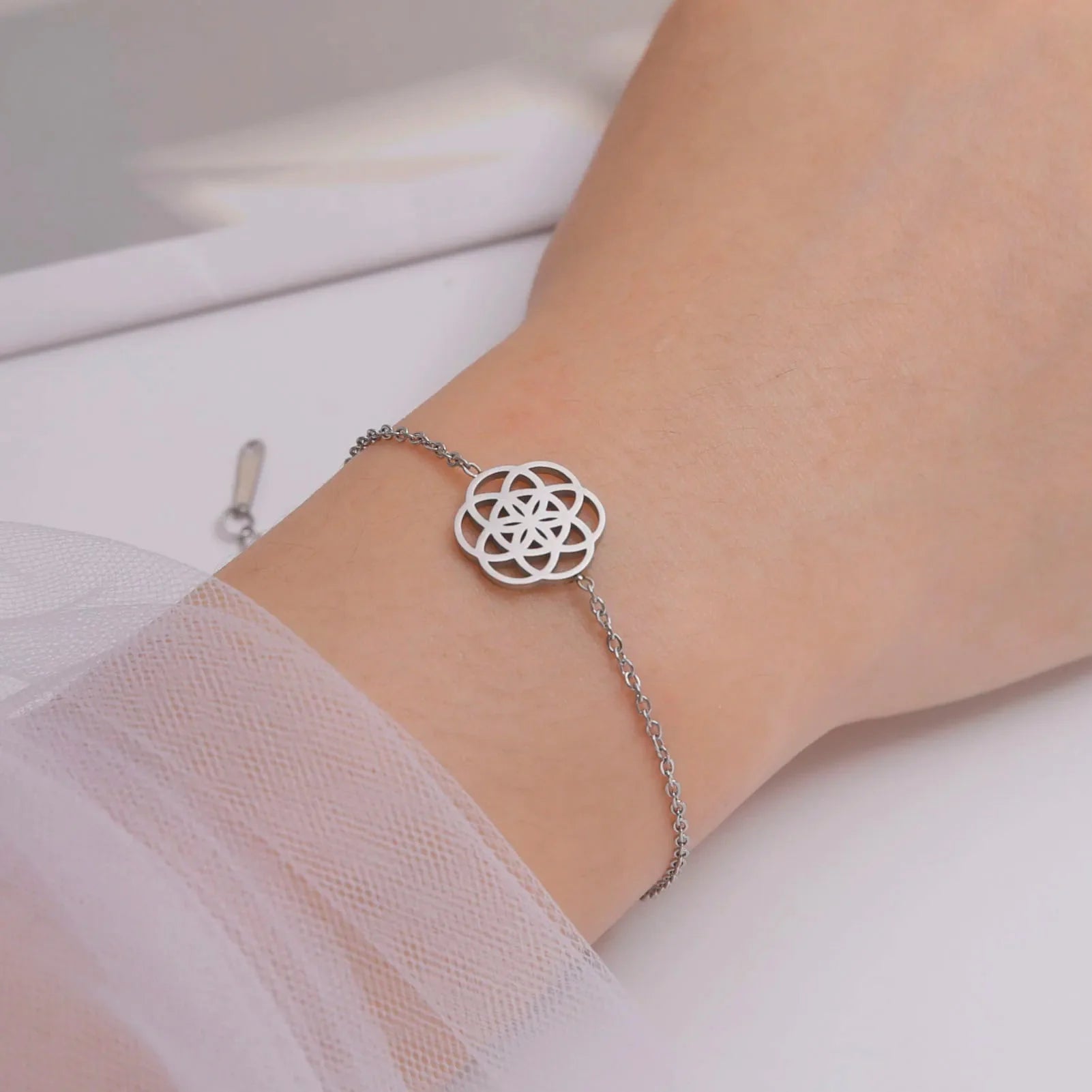 Mandala Sacred Geometry Bracelet Women silver