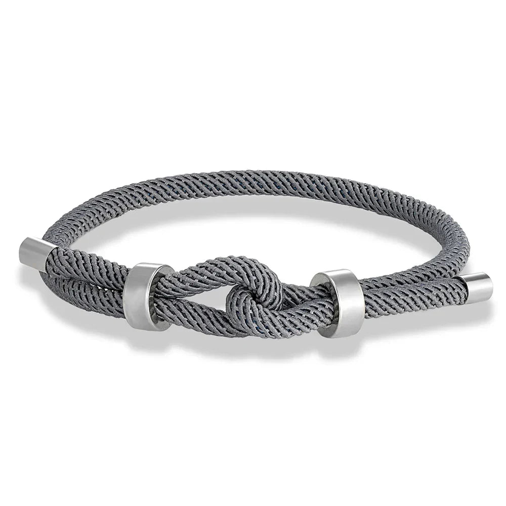 Modern braided cord bracelet with gray knot