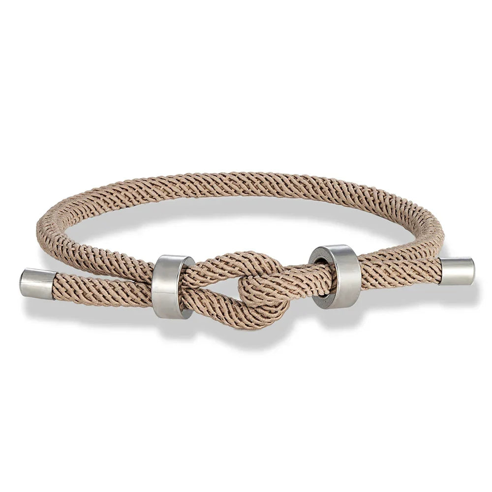 Modern braided cord bracelet with beige knot