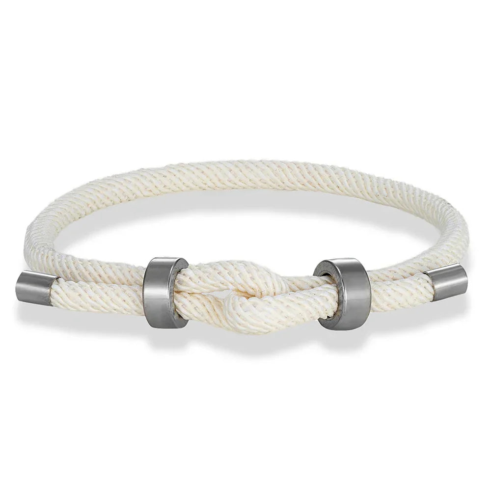 Modern braided cord bracelet with white knot