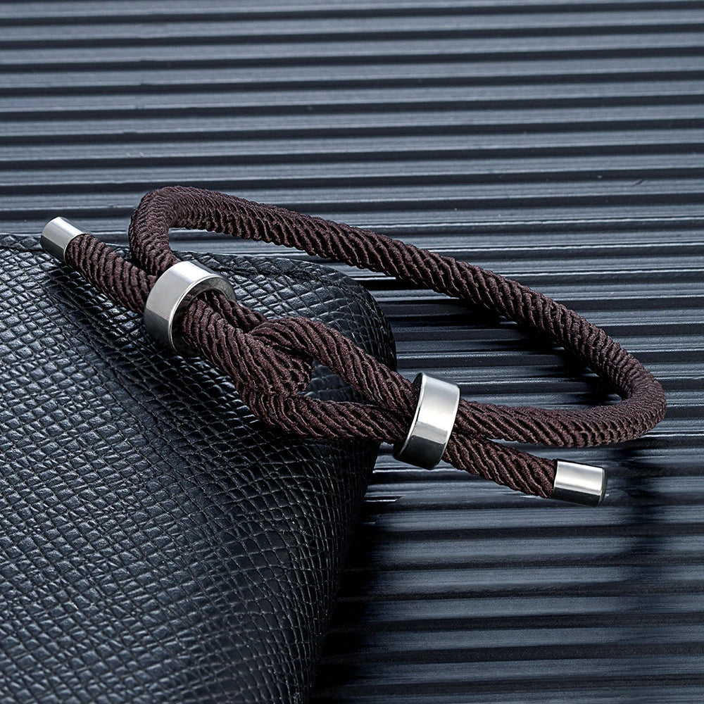Modern braided cord bracelet with brown knot