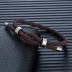Modern braided cord bracelet with brown knot