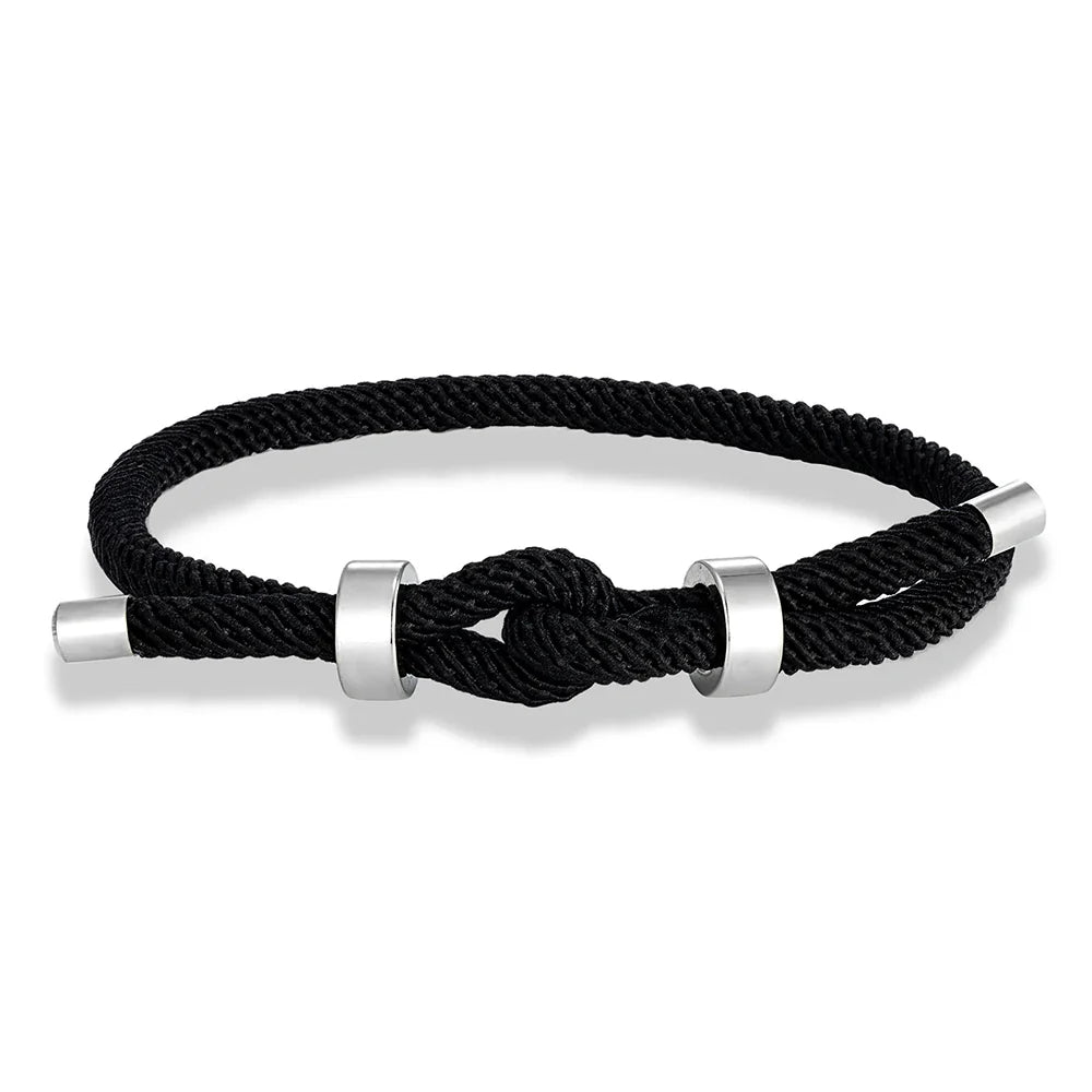 Modern braided cord bracelet with black knot