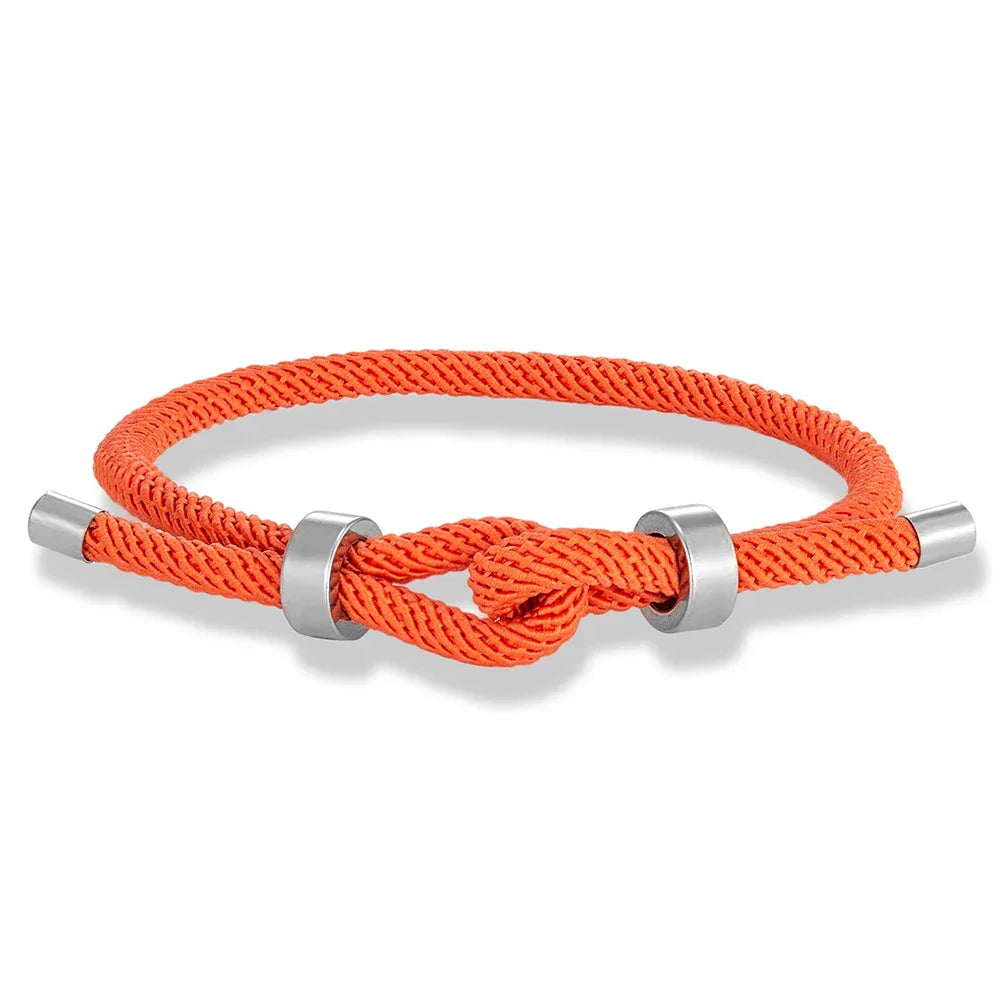 Modern braided cord bracelet with orange knot