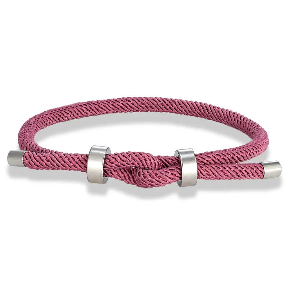 Modern braided cord bracelet with pink knot