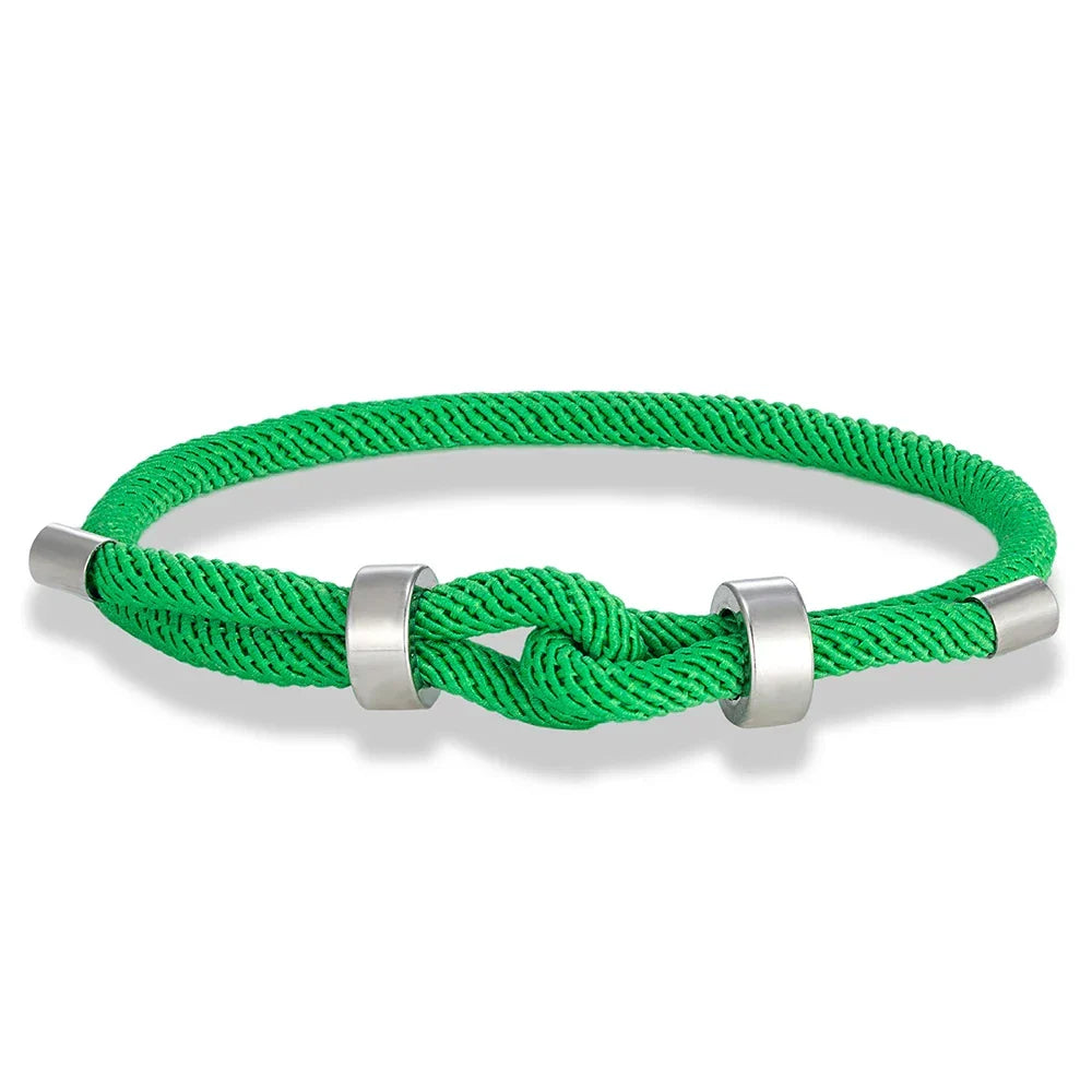 Modern braided cord bracelet with light green knot