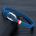 Braided rope nautical bracelet with knot for men or women, blue