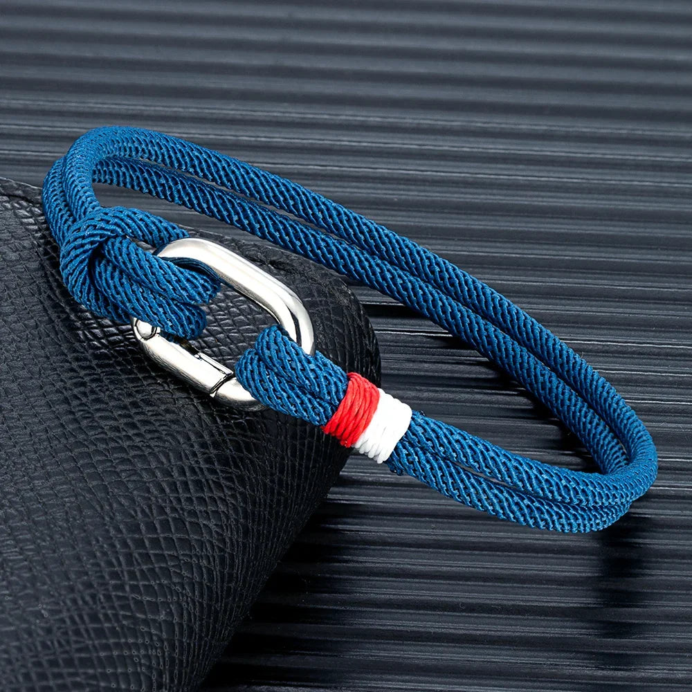 Braided rope nautical bracelet with knot for men or women, blue