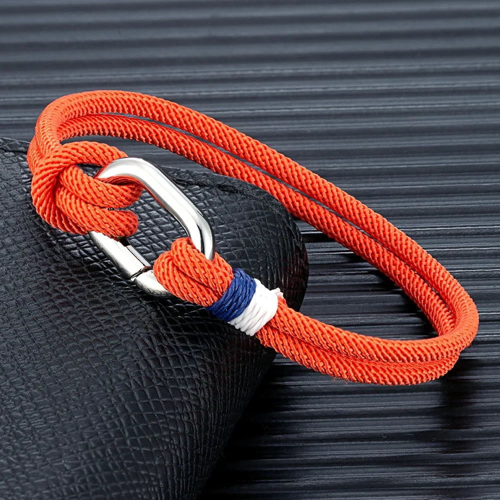 Braided rope nautical bracelet with knot for men or women, orange