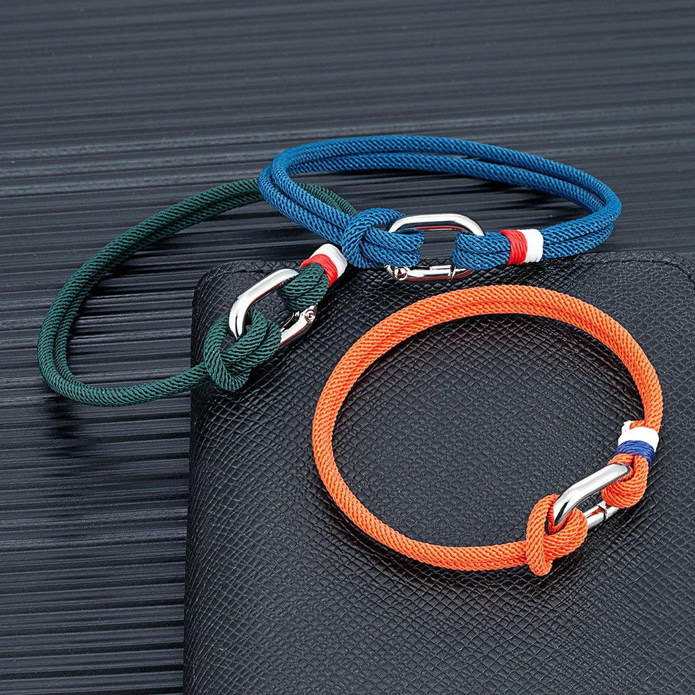 Braided rope nautical bracelet with knot for men or women, orange
