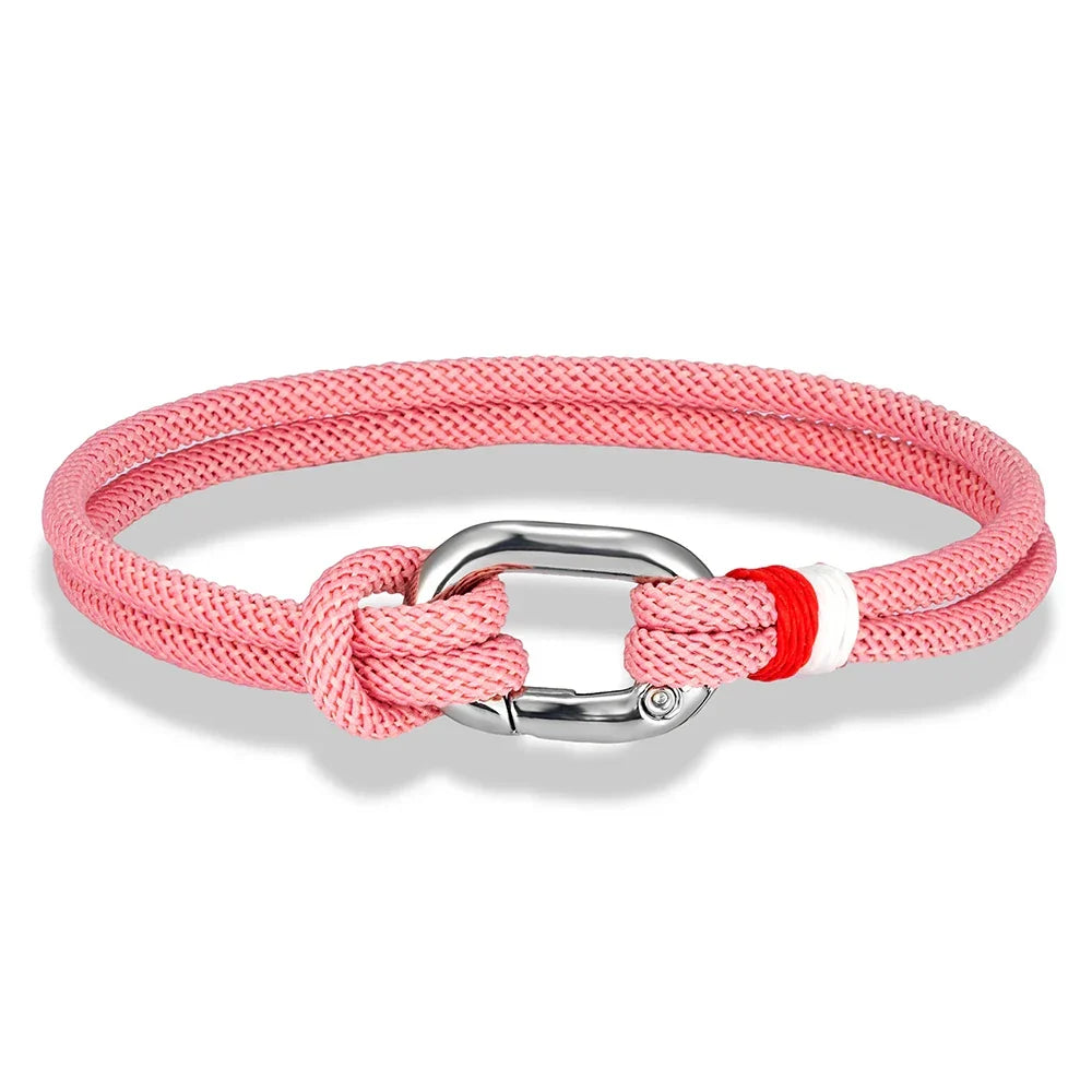 Braided rope nautical bracelet with knot for men, pink