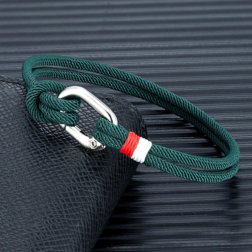 Braided rope nautical bracelet with knot for men or women, green