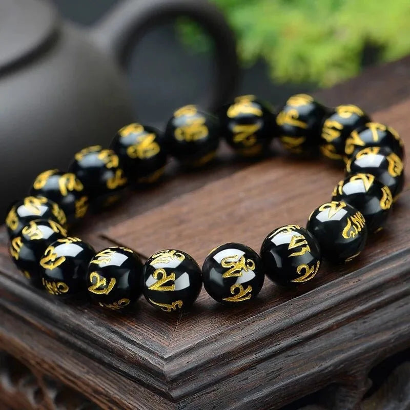Black Buddhist Amulet ID Bracelet