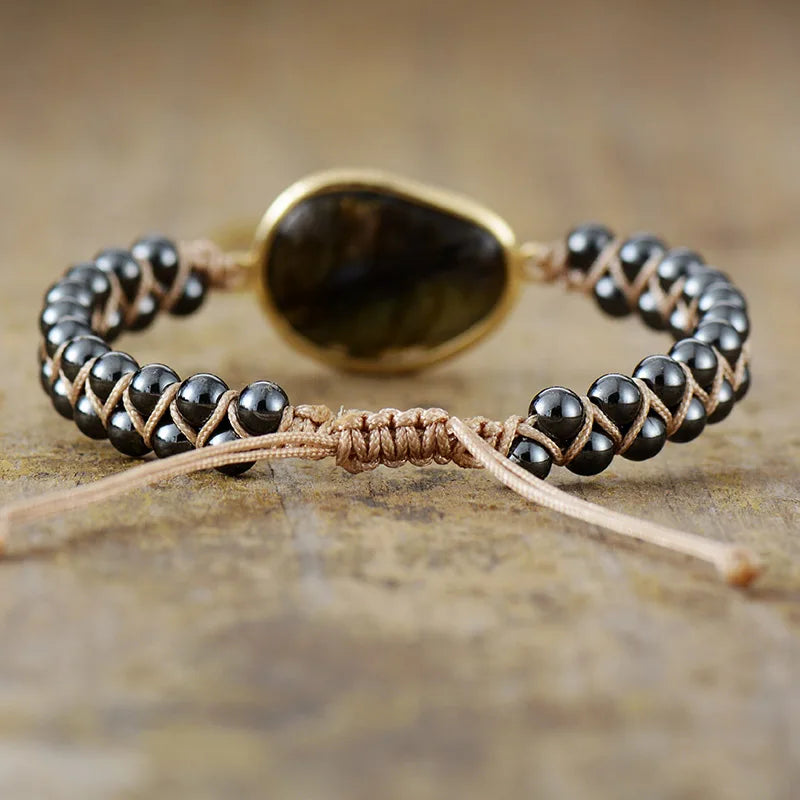 "Celestial Eye" Bracelet in Labradorite & Hematite 