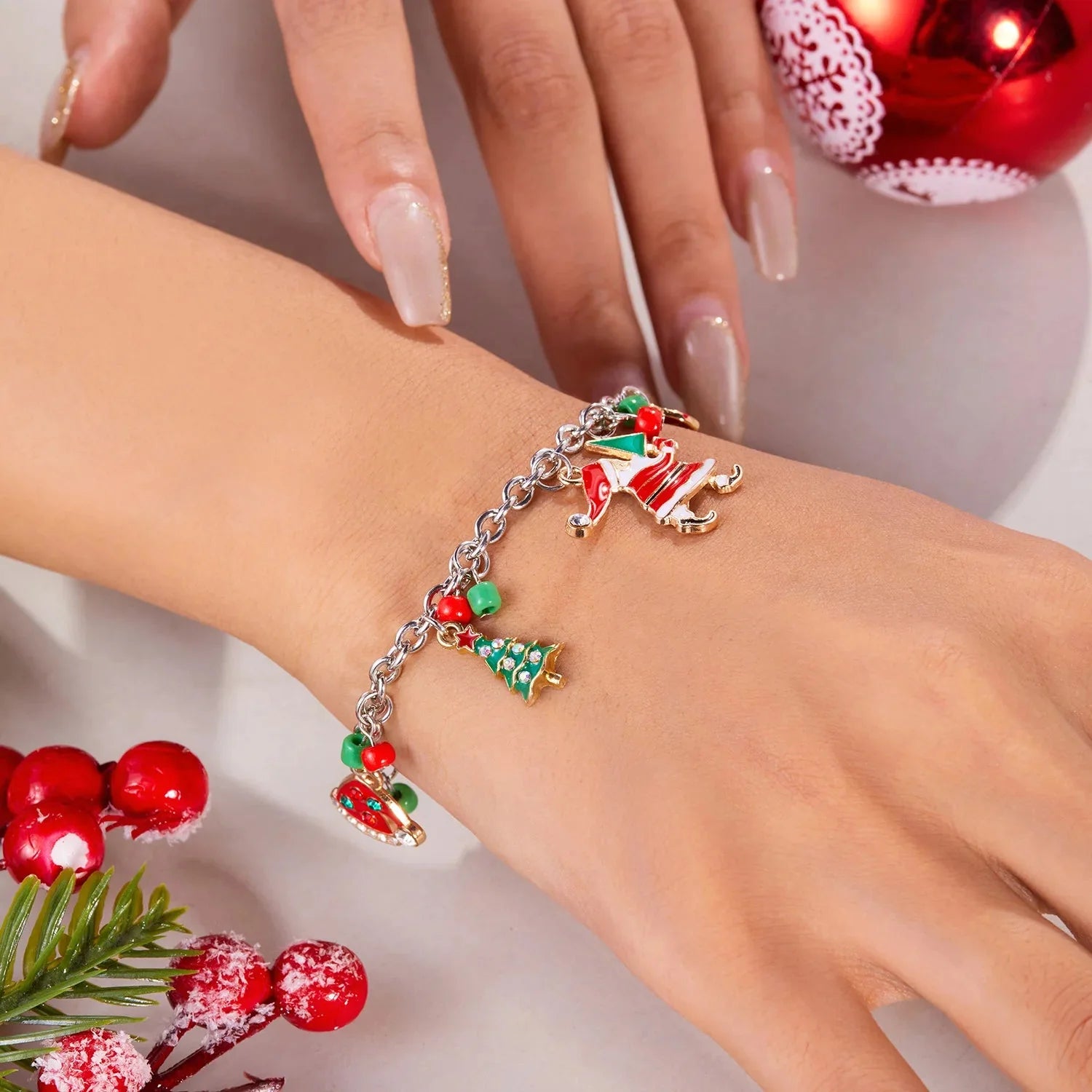 Santa Claus Bracelet Christmas Trees Snowman gold 1