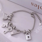Women's bracelet with keys and padlocks in silver