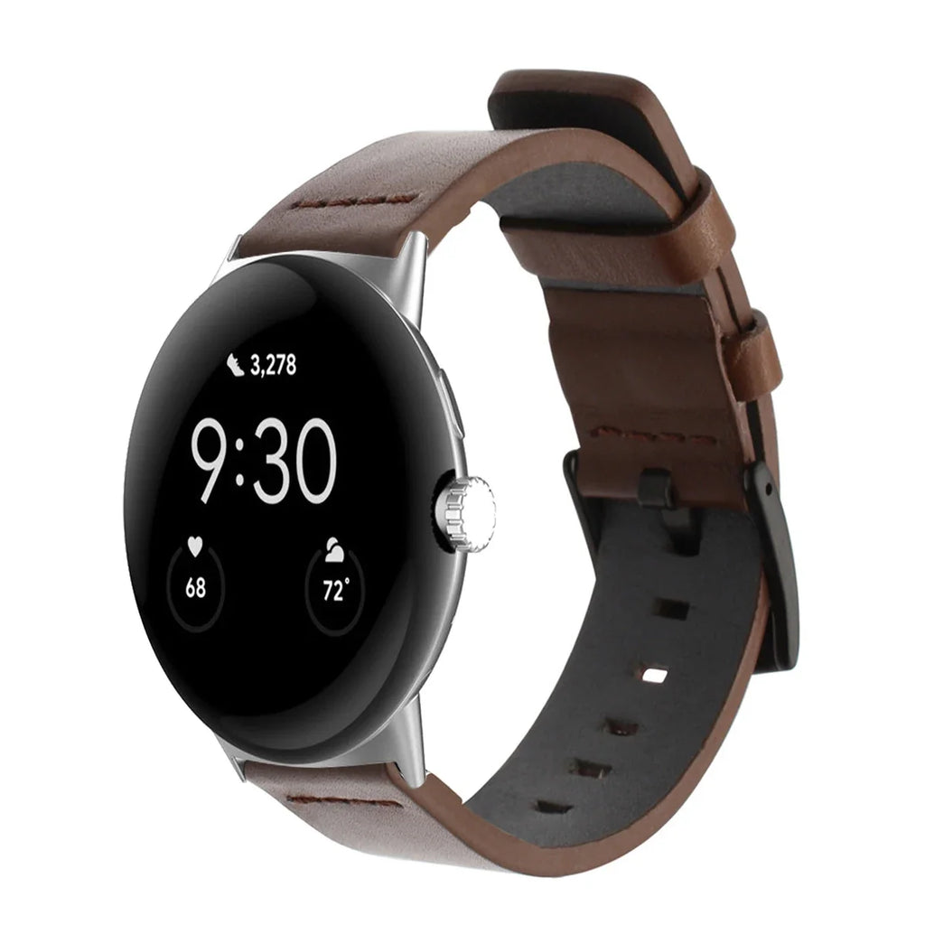 Brown leather band for Google Pixel Watch 1, 2, 3, 41mm 45mm