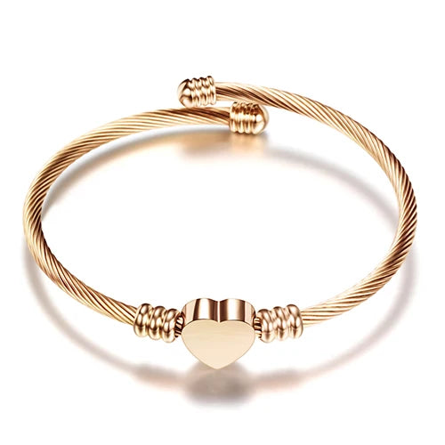 Adjustable Heart Curb Chain Bracelet for Women rose gold