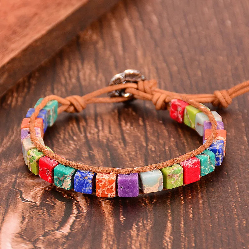 Tibetan 7 Chakras Bracelet Square Stones