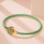 Braided Leather Bracelet with Four-Leaf Clover green
