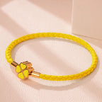 Braided Leather Bracelet with Four-Leaf Clover yellow