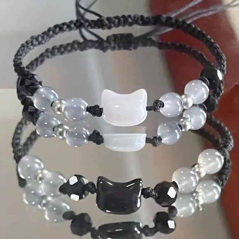 Black Moonstone Woven Cat Bracelet 1