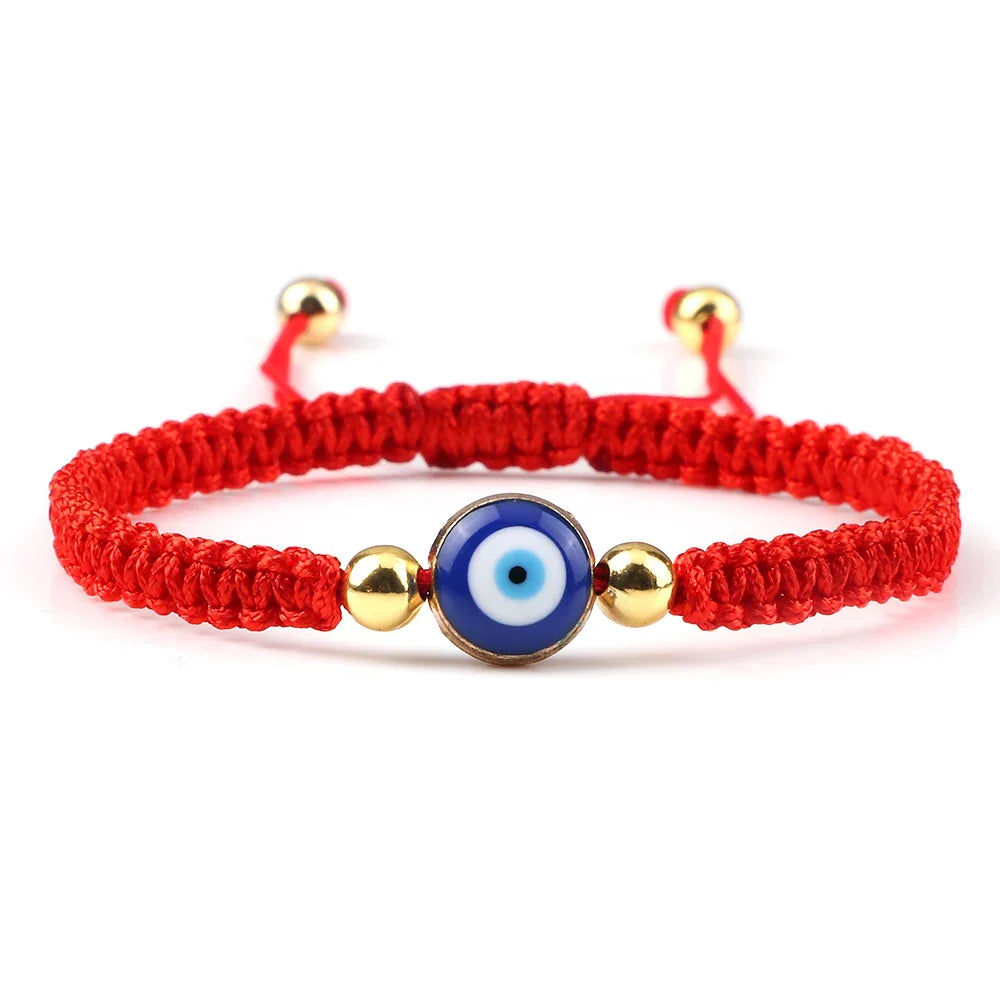 Braided Bracelet Against Evil Eye Blue Red and Gold