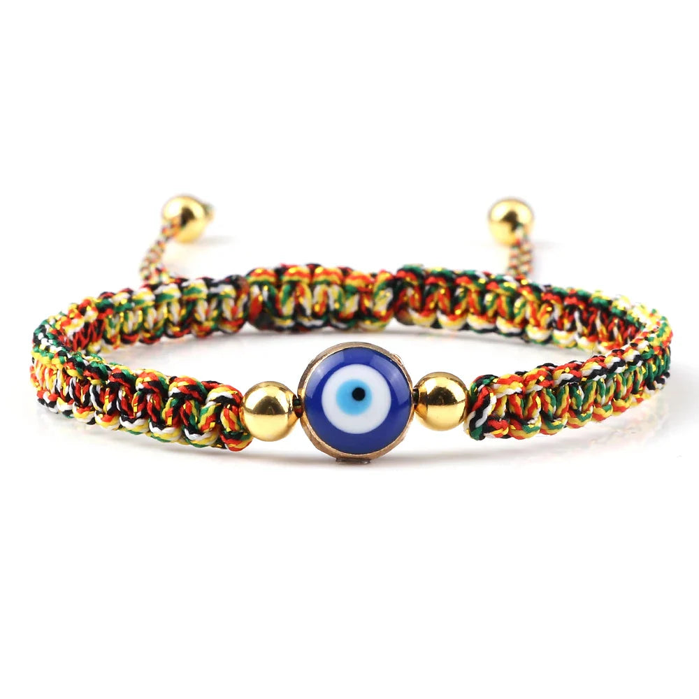 Braided Bracelet Against Evil Eye Blue Multicolor and Gold