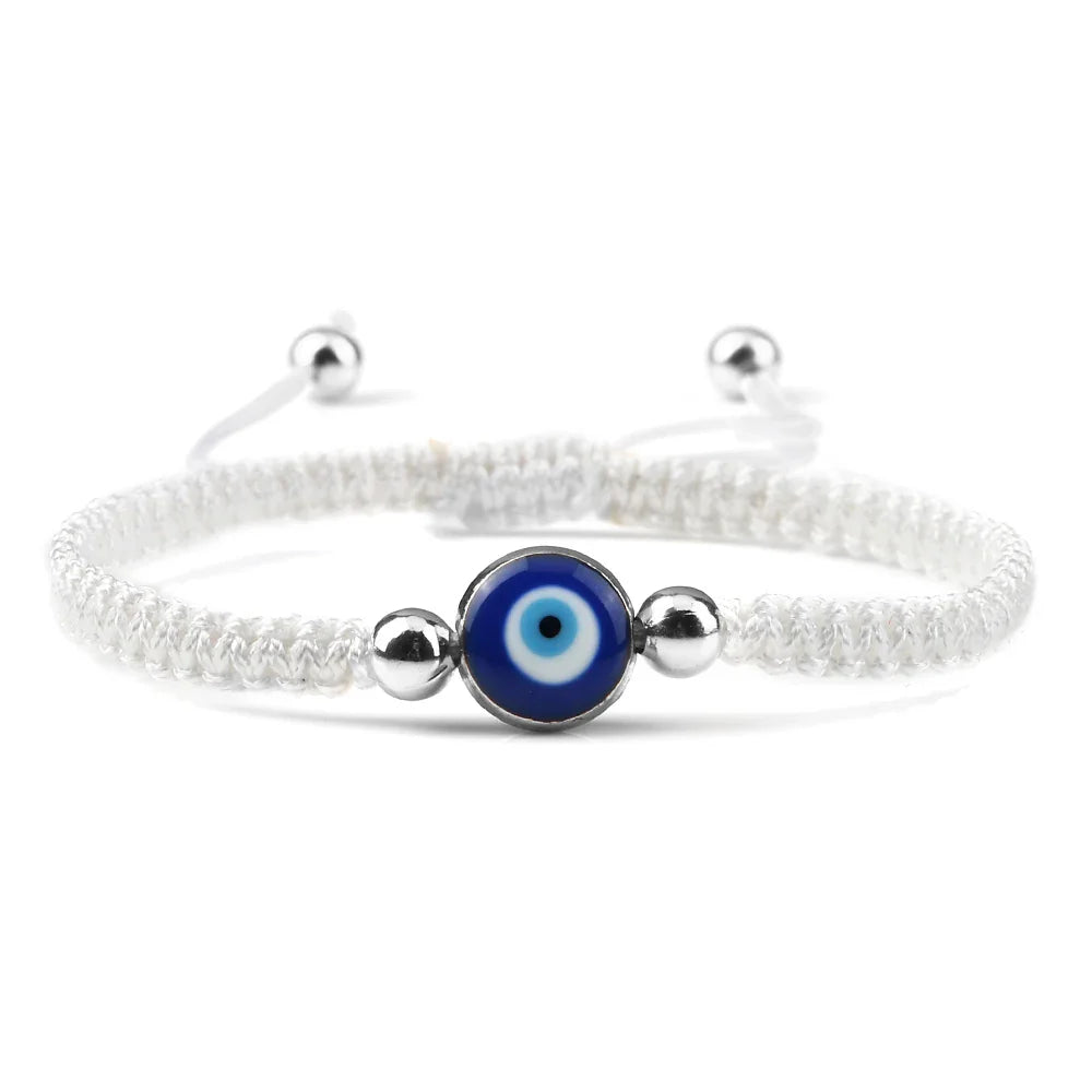 Braided Bracelet Against Evil Eye Blue White and Silver