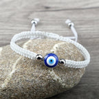 Braided Bracelet Against Evil Eye Blue White and Silver