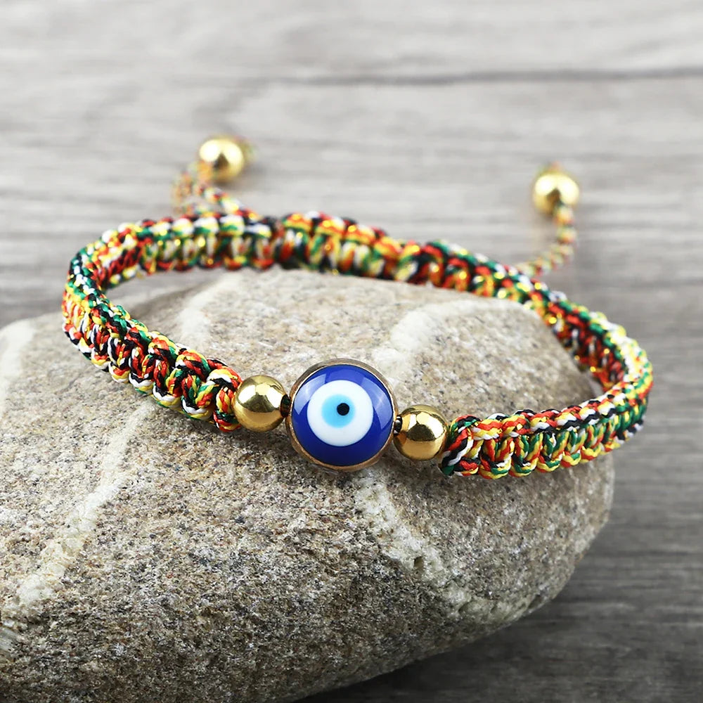 Braided Bracelet Against Evil Eye Blue Multicolor and Gold