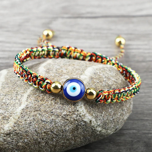 Braided Bracelet Against Evil Eye Blue Multicolor and Gold