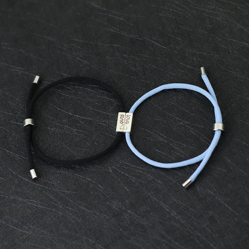 Braided ID Bracelets for Couples "Love" blue and black